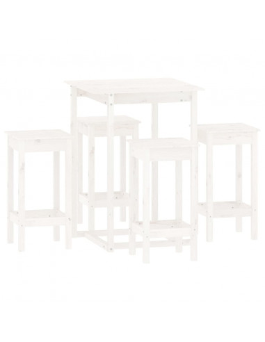 Set da Bar 5 pz Bianco in Legno Massello di Pino