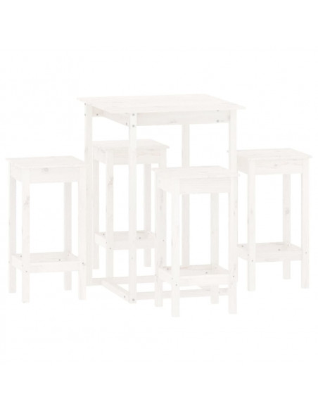 Set da Bar 5 pz Bianco in Legno Massello di Pino