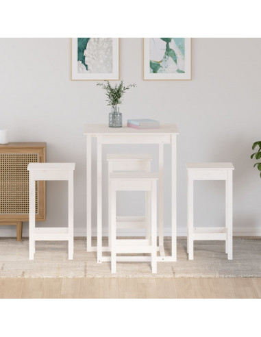 Set da Bar 5 pz Bianco in Legno Massello di Pino