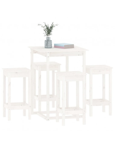 Set da Bar 5 pz Bianco in Legno Massello di Pino