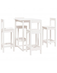 Set da Bar 5 pz Bianco in Legno Massello di Pino