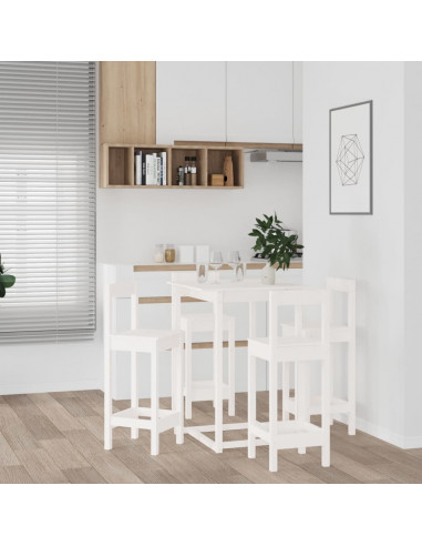 Set da Bar 5 pz Bianco in Legno Massello di Pino