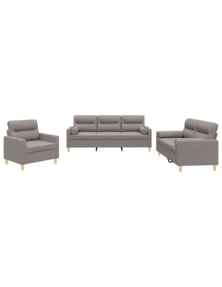 Set Divani 3 pz con Cuscini Tortora in Tessuto