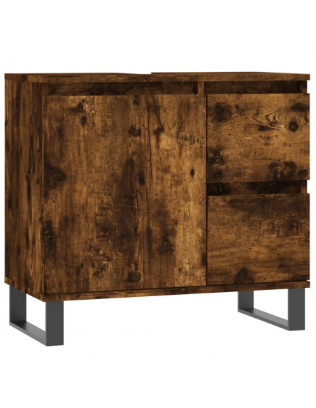 Set Mobili da Bagno 3 pz Rovere Fumo in Legno Multistrato