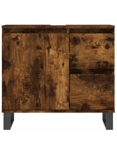 Set Mobili da Bagno 3 pz Rovere Fumo in Legno Multistrato