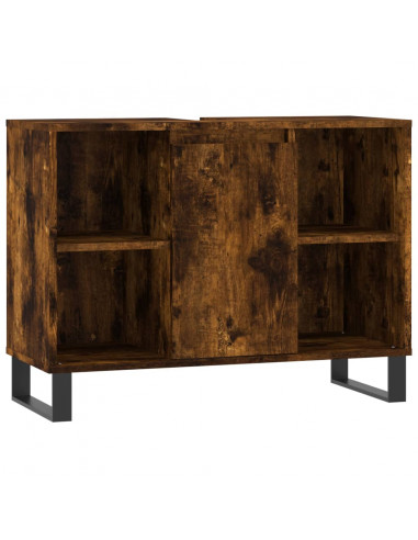 Set Mobili da Bagno 3 pz Rovere Fumo in Legno Multistrato