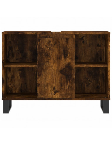 Set Mobili da Bagno 3 pz Rovere Fumo in Legno Multistrato