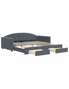 Divano Letto Estraibile Cassetti Grigio Scuro 100x200cm Velluto
