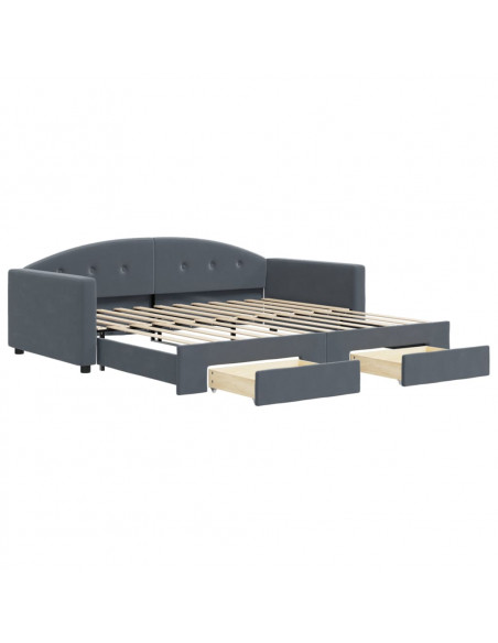 Divano Letto Estraibile Cassetti Grigio Scuro 100x200cm Velluto