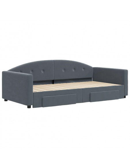 Divano Letto Estraibile Cassetti Grigio Scuro 100x200cm Velluto