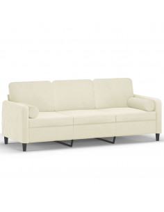 Divano a 3 Posti con Cuscini Crema 180 cm in Velluto