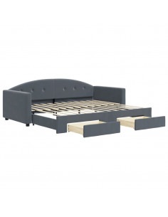 Divano Letto Estraibile Cassetti Grigio Scuro 90x200cm Velluto