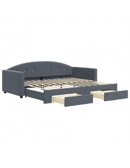 Divano Letto Estraibile Cassetti Grigio Scuro 90x200cm Velluto