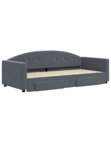 Divano Letto Estraibile Cassetti Grigio Scuro 90x200cm Velluto
