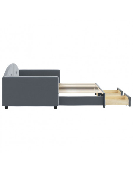 Divano Letto Estraibile Cassetti Grigio Scuro 90x200cm Velluto