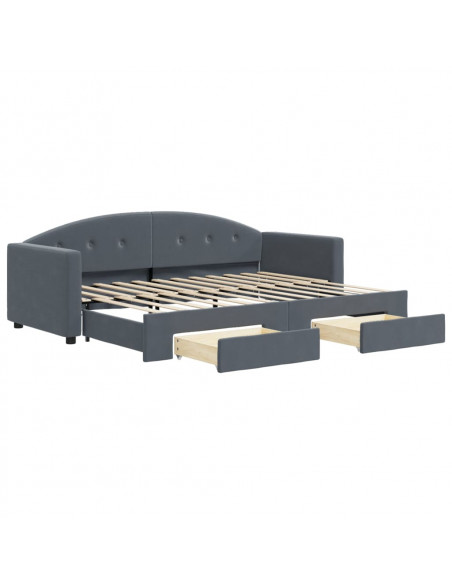 Divano Letto Estraibile Cassetti Grigio Scuro 80x200cm Velluto