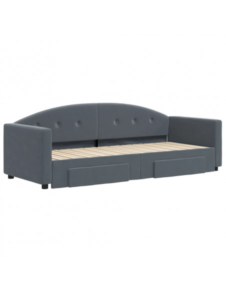 Divano Letto Estraibile Cassetti Grigio Scuro 80x200cm Velluto