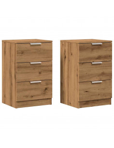 Comodini 2pz Rovere Artigianale 40x36x65cm in Legno Multistrato