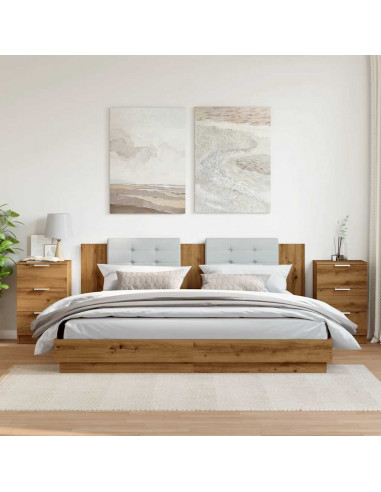 Comodini 2pz Rovere Artigianale 40x36x65cm in Legno Multistrato