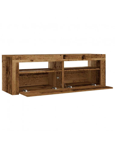Comodini 2 pz con Luci LED Legno Antico 60x35x40 cm
