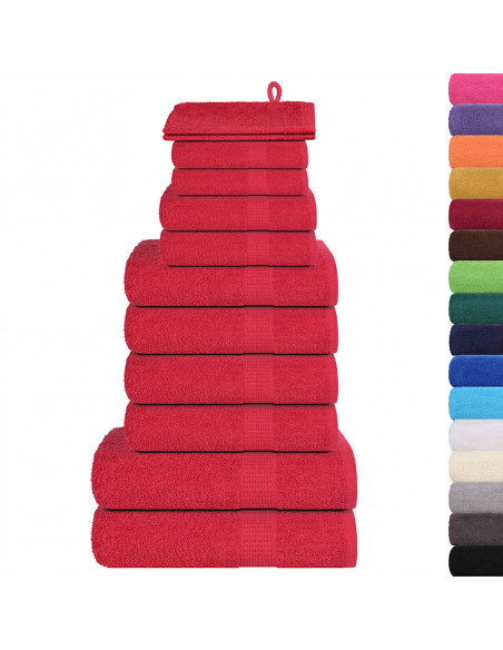 Set Asciugamani 12 pz Rossi 360 gsm 100% Cotone