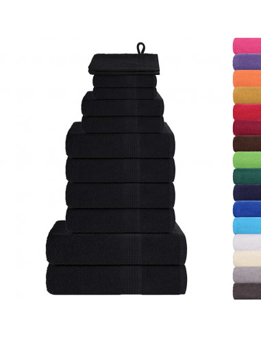Set Asciugamani 12 pz Neri 360 gsm 100% Cotone