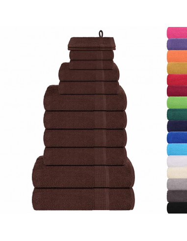 Set Asciugamani 12 pz Marroni 360 gsm 100% Cotone