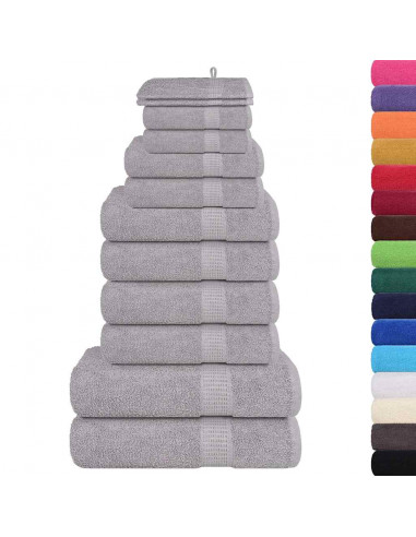 Set Asciugamani 12 pz Grigio 360 gsm 100% Cotone