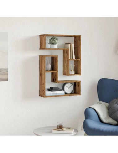 Mensole a Cubo Muro 2 pz Legno Antico 50x15x50 cm in Truciolato