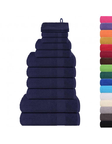 Set Asciugamani 12 pz Blu Navy 360 gsm 100% Cotone