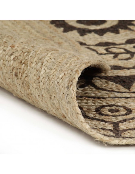 Tappeto Lavorato a Mano in Juta con Stampa Marrone Scuro 90 cm