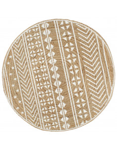 Tappeto Lavorato a Mano in Juta con Stampa Bianca 150 cm