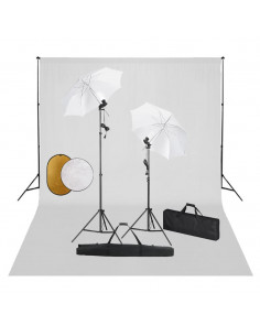 Kit Studio Fotografico con Luci Ombrelli Fondale e Riflettore