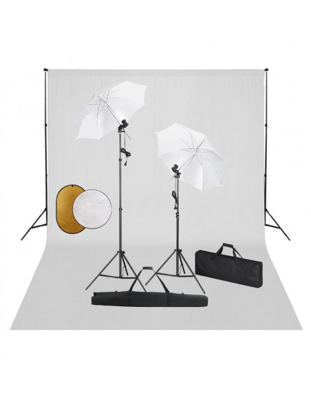 Kit Studio Fotografico con Luci Ombrelli Fondale e Riflettore