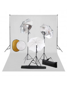 Kit Studio Fotografico con Luci Ombrelli Fondale e Riflettore