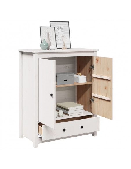 Credenza Bianca 83x41,5x100 cm in Legno Massello di Pino