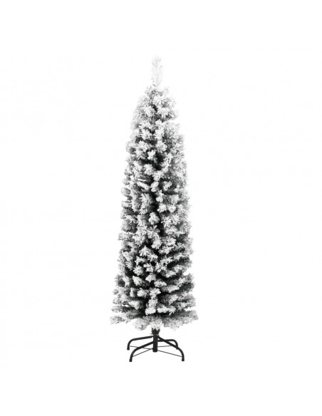 Albero di Natale Sottile con Neve Fioccata Verde 120 cm PVC