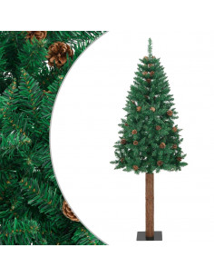 Albero di Natale Sottile con Legno Vero e Pigne Verde 210cm PVC