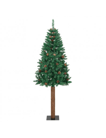 Albero di Natale Sottile con Legno Vero e Pigne Verde 210cm PVC