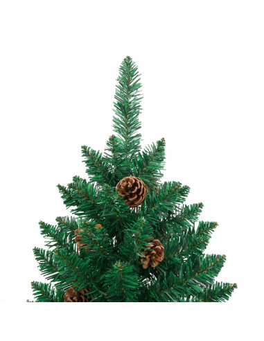 Albero di Natale Sottile con Legno Vero e Pigne Verde 210cm PVC