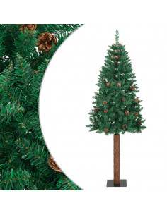 Albero di Natale Sottile con Legno Vero e Pigne Verde 180cm PVC