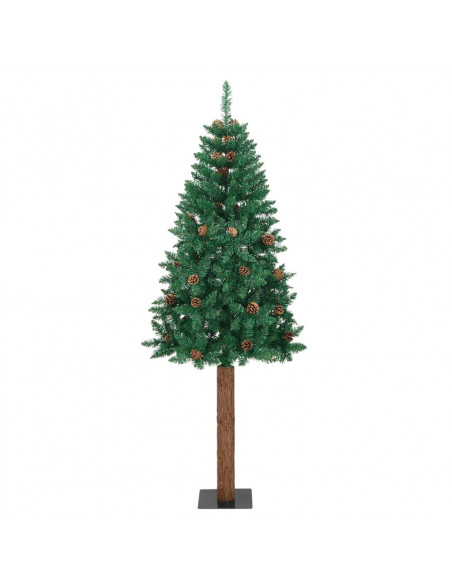 Albero di Natale Sottile con Legno Vero e Pigne Verde 180cm PVC