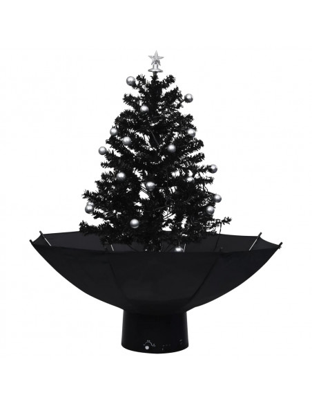 Albero di Natale con Nevicata e Base ad Ombrello Nero 75 cm PVC