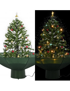 Albero di Natale con Neve e Base a Ombrellone Verde 75 cm