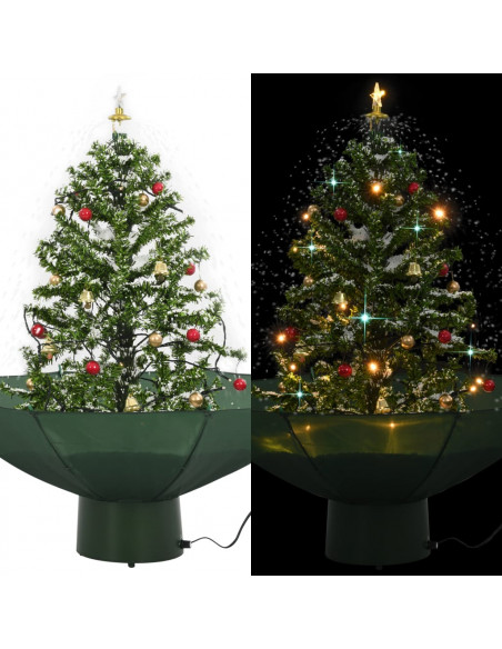 Albero di Natale con Neve e Base a Ombrellone Verde 75 cm