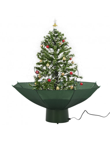 Albero di Natale con Neve e Base a Ombrellone Verde 75 cm