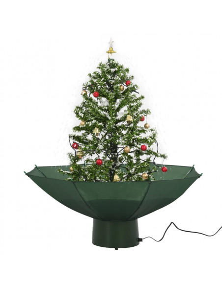 Albero di Natale con Neve e Base a Ombrellone Verde 75 cm