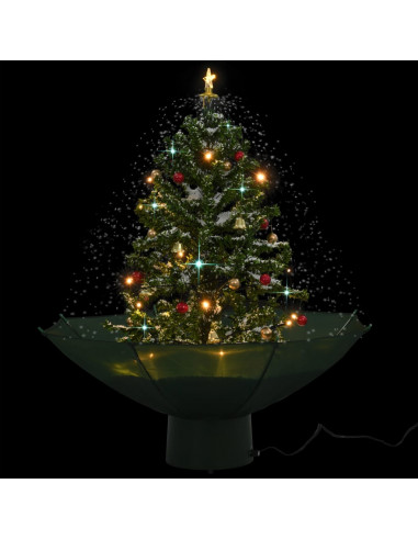 Albero di Natale con Neve e Base a Ombrellone Verde 75 cm