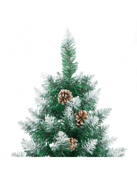 Albero di Natale Sottile con Legno Vero e Neve Verde 210 cm