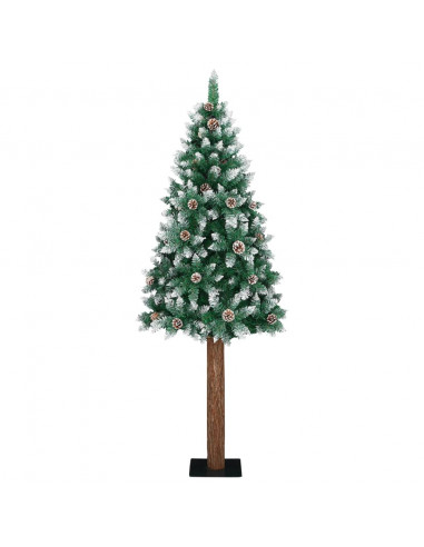 Albero di Natale Sottile con Legno Vero e Neve Verde 180 cm